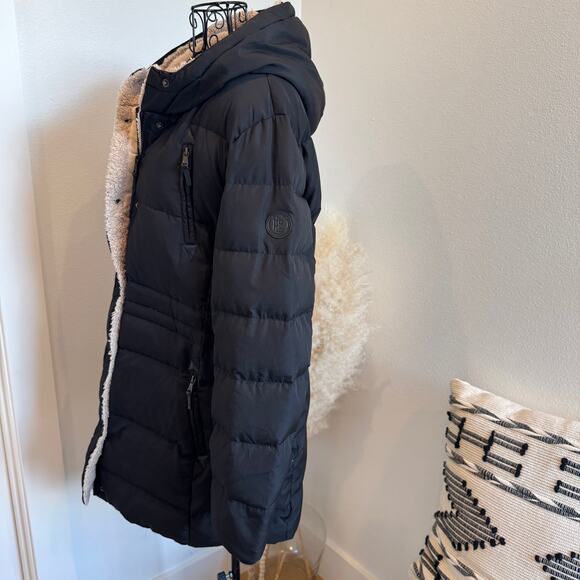 Lauren Ralph Lauren Black Long Down Hooded Quilted Puffer Coat Medium - Picture 5 of 16